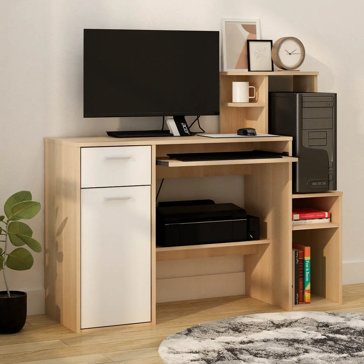 PIRA WORK - MOLA DK MEJA KANTOR / MEJA BELAJAR / MEJA KOMPUTER warna PRO OAK - WHITE SM - PIRA WORK - foto 8