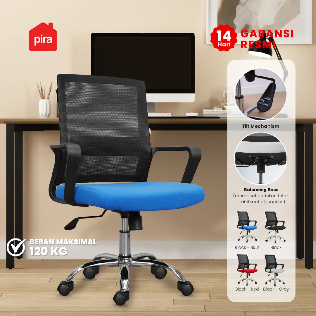 PIRA WORK - REY A OC PR KURSI KERJA / KURSI KANTOR warna BLACK - BLUE - PIRA WORK - foto 1