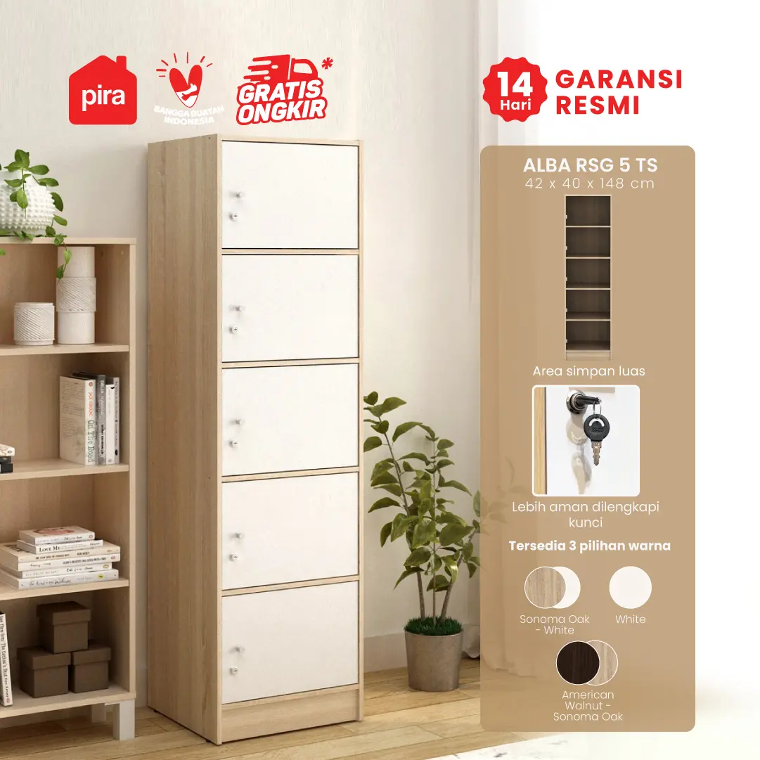 PIRA METROPOLIS - ALBA RSG 5 TS RAK SERBAGUNA / LEMARI SUSUN warna SONOMA OAK - WHITE - METROPOLIS - foto 1