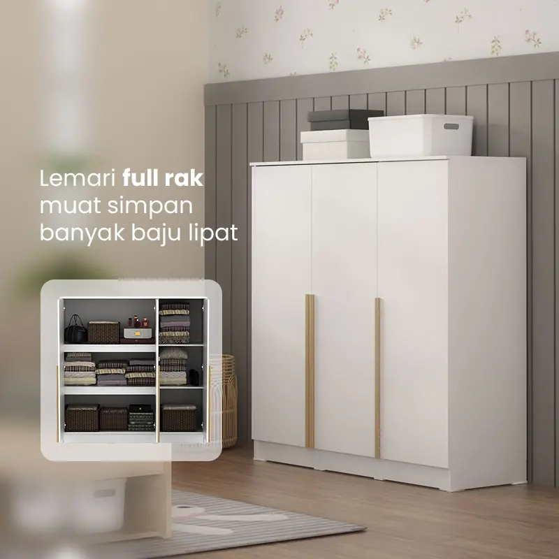 PIRA METROPOLIS - YONA BLS120 LEMARI PAKAIAN 3 PINTU FULL RAK warna WHITE - YELLOW OAK - PIRA METROPOLIS - foto 2