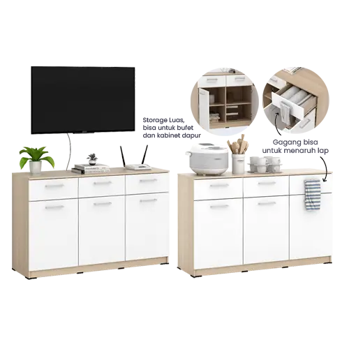 PIRA METROPOLIS OX - ARUNA SB121 BUFET / RAK DAPUR / KITCHEN SET BAWAH DAPUR / LEMARI DAPUR warna PRO OAK - WHITE - PIRA METROPOLIS OX - foto 5