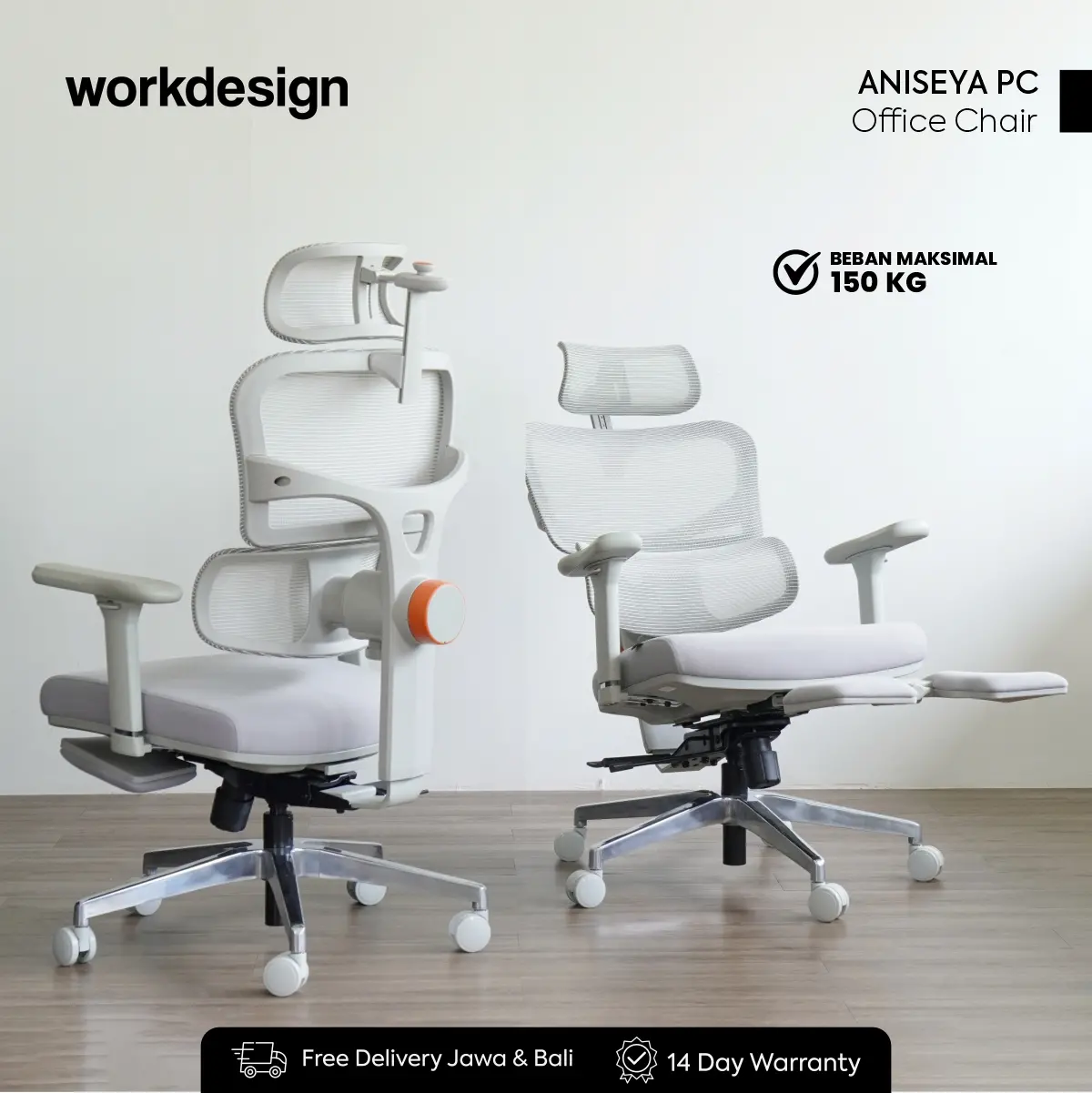 WORKDESIGN ANISEYA PC KURSI KANTOR / KURSI KERJA ERGONOMIS DENGAN LUMBAR SUPPORT warna GREY - WORKDESIGN - foto 1
