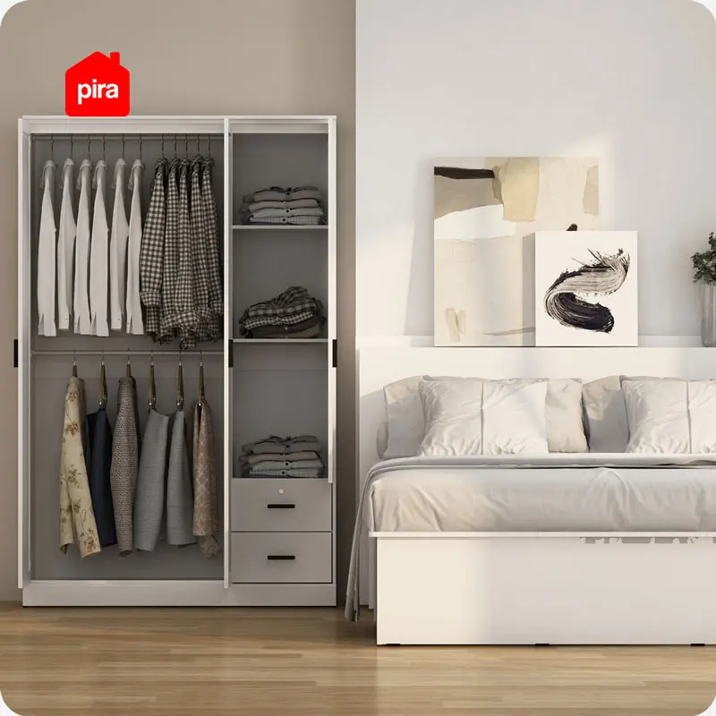 PIRA METROPOLIS - YORK 3P 2DR LEMARI PAKAIAN 3 PINTU DENGAN 2 LACI warna WHITE - PIRA METROPOLIS - foto 4