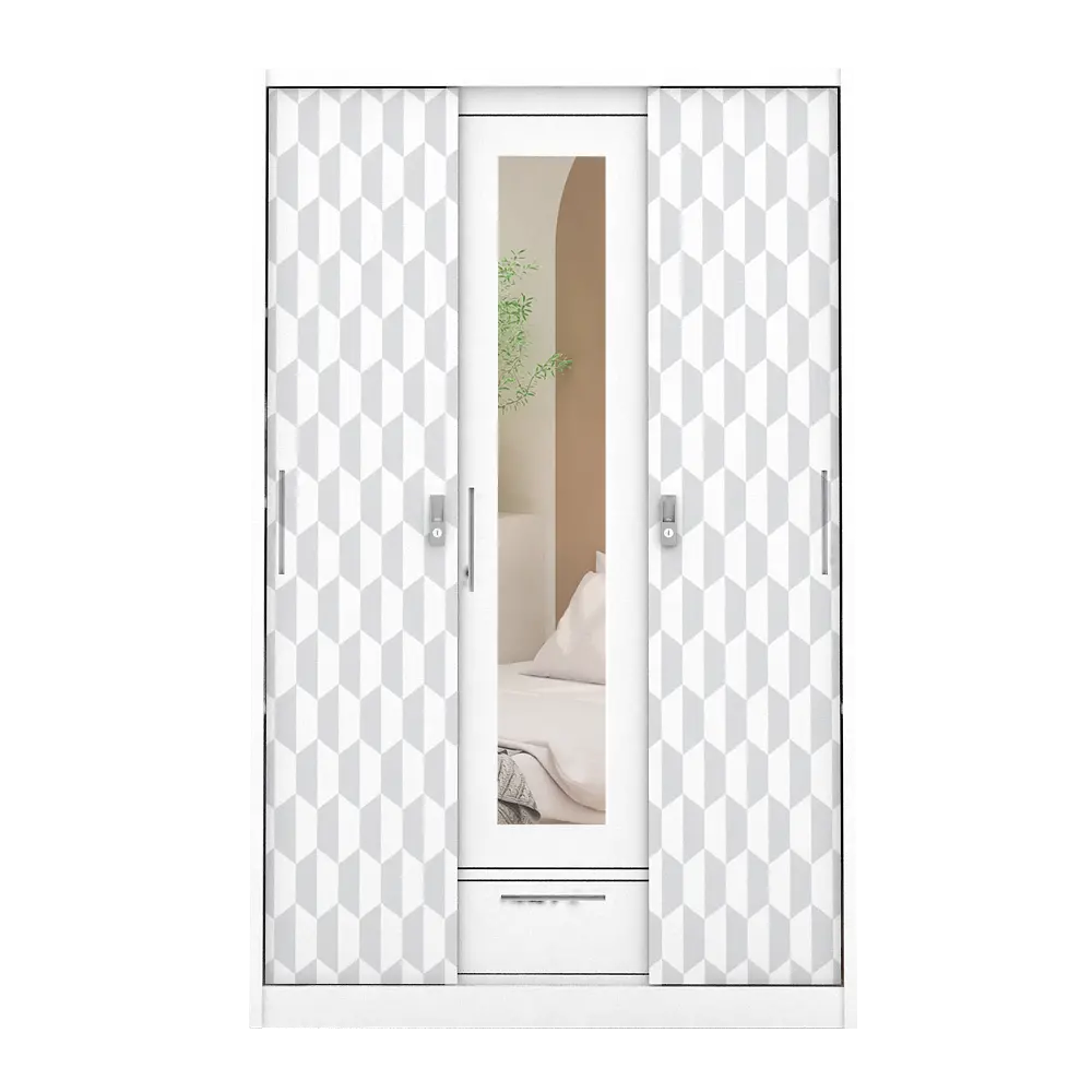 PIRA METROPOLIS -  HEXA 3SSL A MWD LEMARI PAKAIAN BESI 3 PINTU SLIDING / PINTU GESER warna WHITE - GREY - PIRA - foto 3