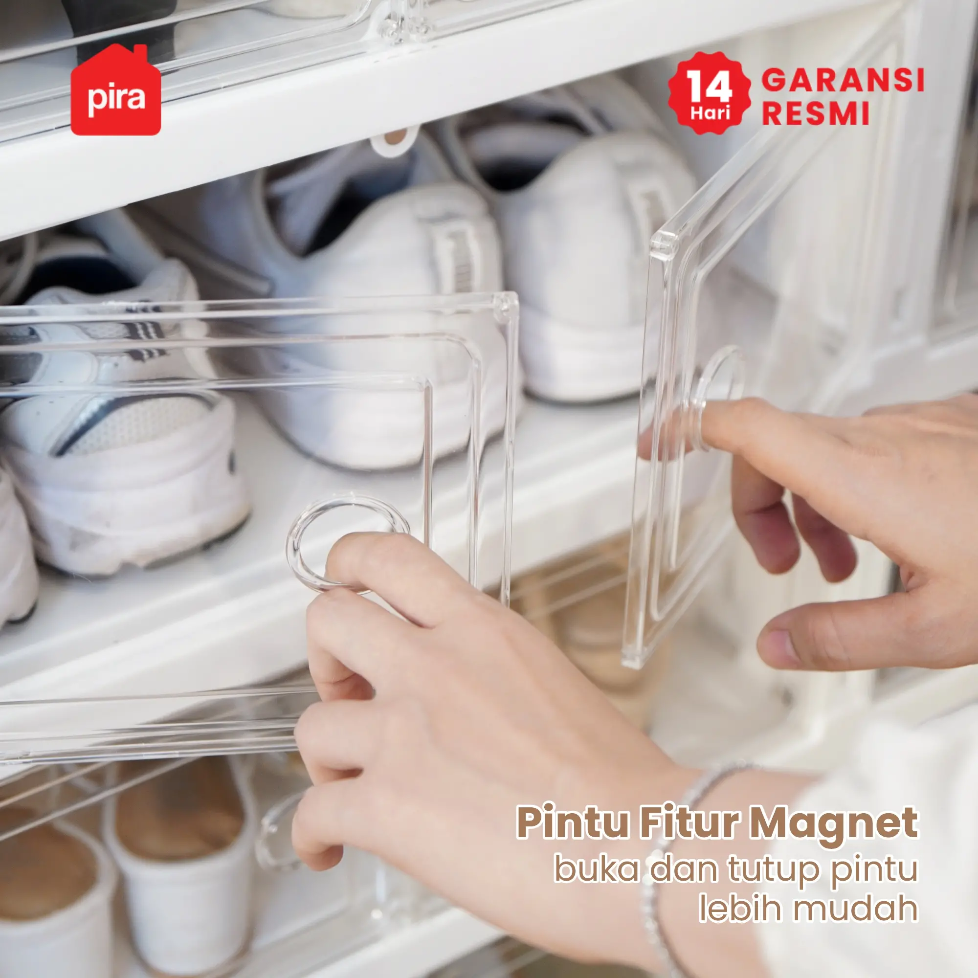 PIRA -  KIKA PSR RAK SEPATU LIPAT 2 PINTU / KOTAK SEPATU TRANSPARAN / RAK SEPATU SUSUN TERTUTUP warna WHITE - PIRA - foto 7