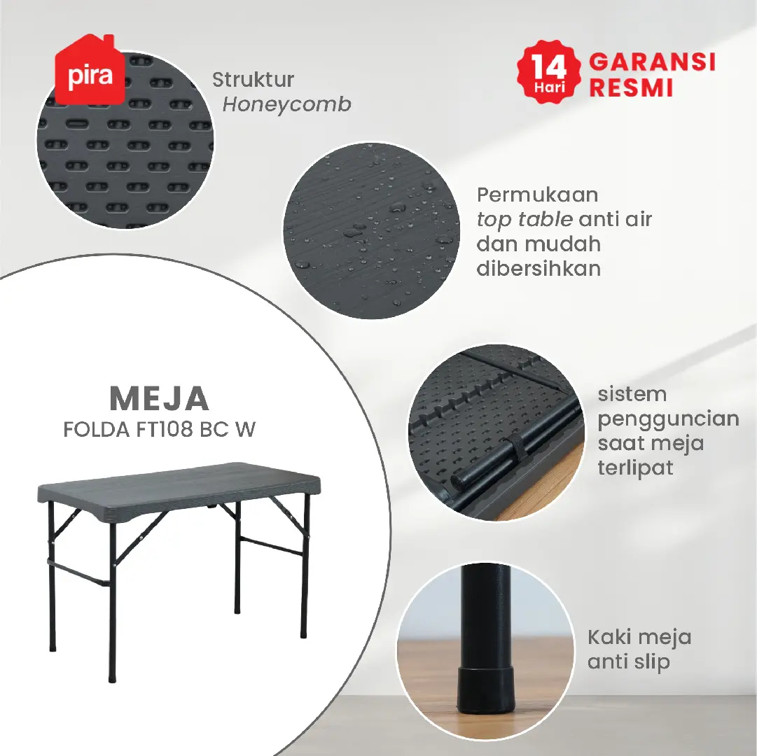 PIRA - FOLDA FD108 BC W SET MEJA LIPAT OUTDOOR / MEJA SERBAGUNA / MEJA PIKNIK / MEJA MAKAN warna DARK GREY - PIRA - foto 4