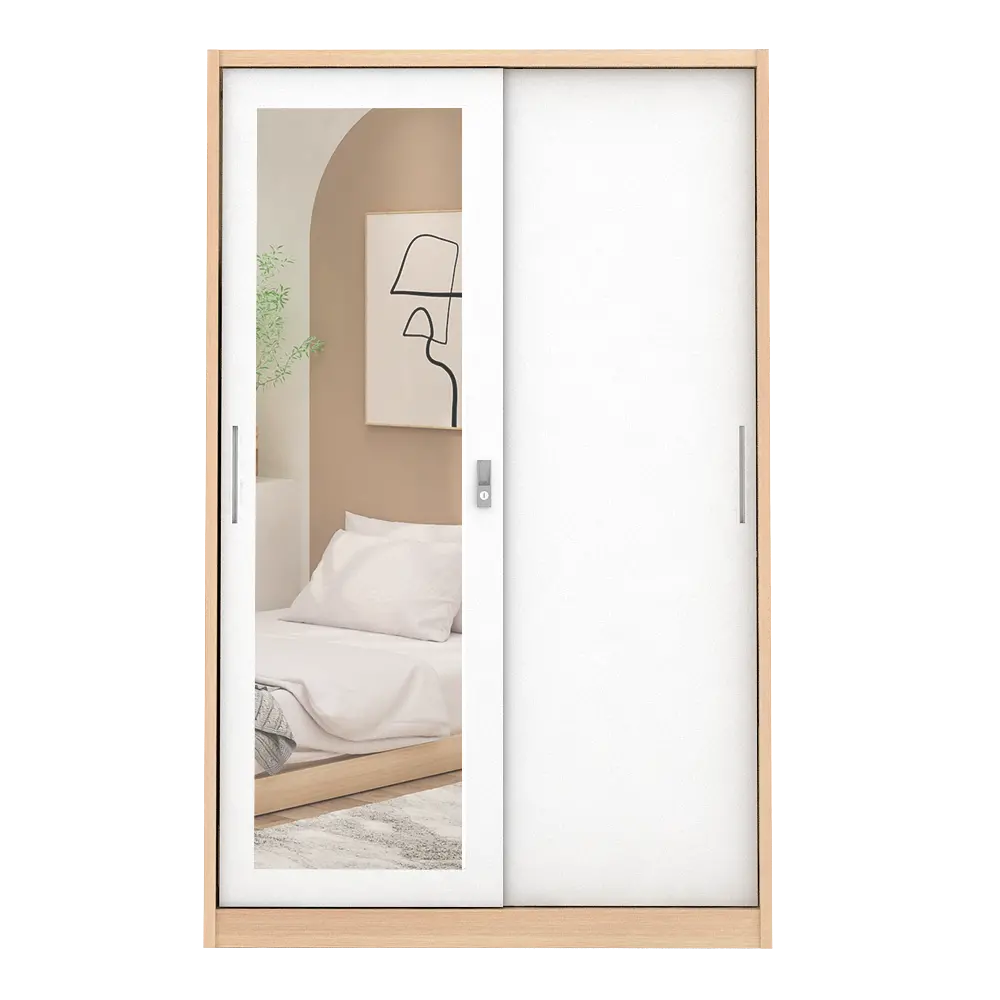 PIRA - ASHTON A 120A MWDSL LEMARI PAKAIAN BESI SLIDING / GESER MOTIF KAYU warna LIGHT ASH - WHITE - PIRA - foto 3
