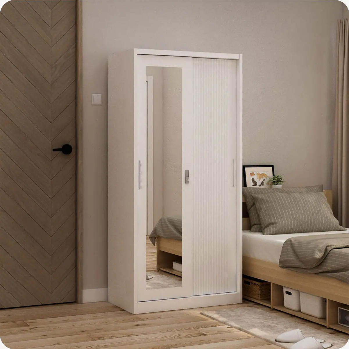 PIRA - LINIO 90A N MWDSL LEMARI PAKAIAN BESI SLIDING / PINTU GESER warna WHITE - PIRA - foto 8