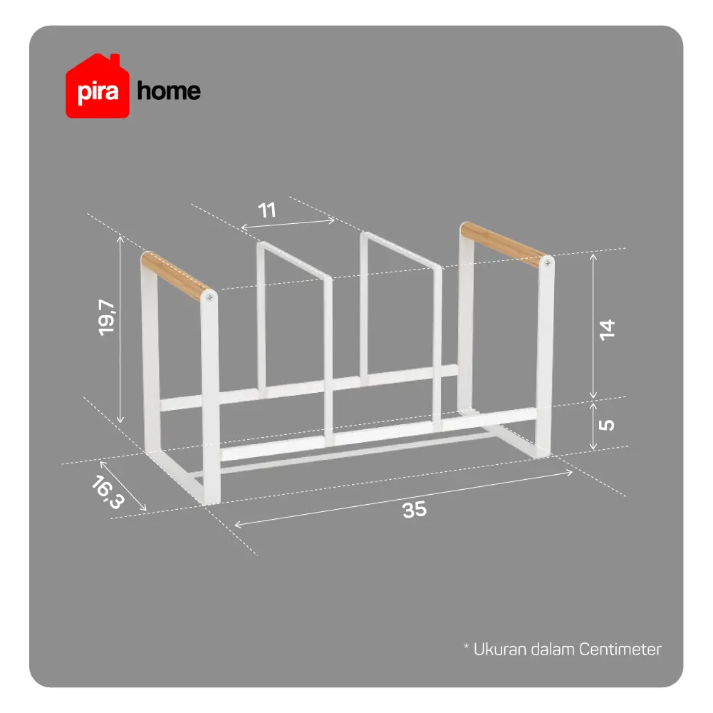 Panduan ukuran PIRA HOME -  KAWA RP RAK PIRING / RAK MANGKOK / RAK BESI 3 SEKAT warna WHITE - PIRA HOME