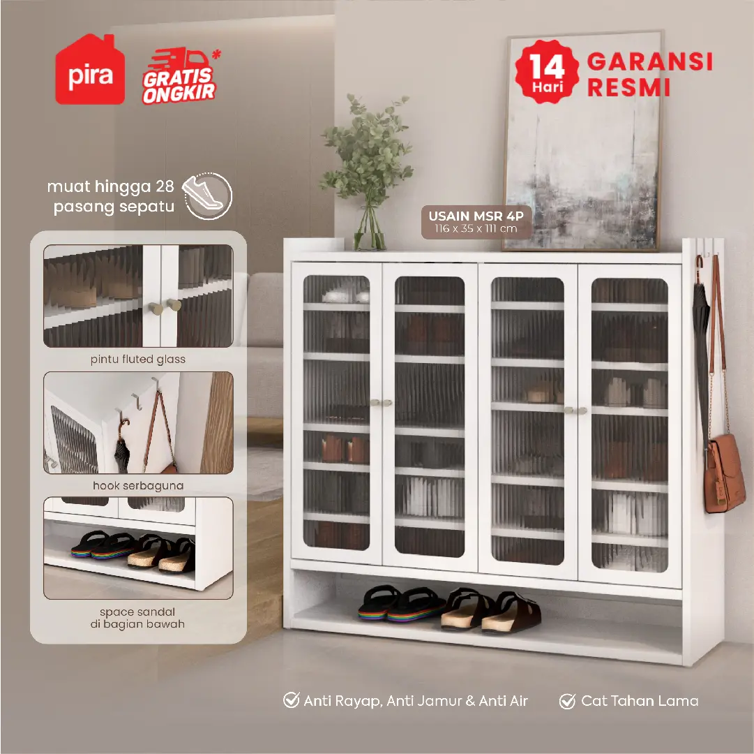 PIRA - USAIN MSR 4P RAK SEPATU BESI / RAK SEPATU SUSUN TERTUTUP / LEMARI SEPATU BESI warna WHITE - PIRA - foto 1