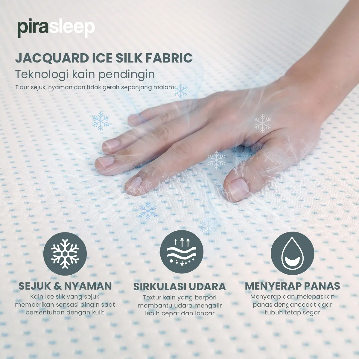 PIRA SLEEP 1 MF C200 KASUR SPRING BED ADEM / DINGIN DENGAN COOLING FABRIC | MEDIUM FIRM POCKET SPRING & FOAM ENCASEMENT warna WHITE - CREAM - PIRA SLEEP - foto 3