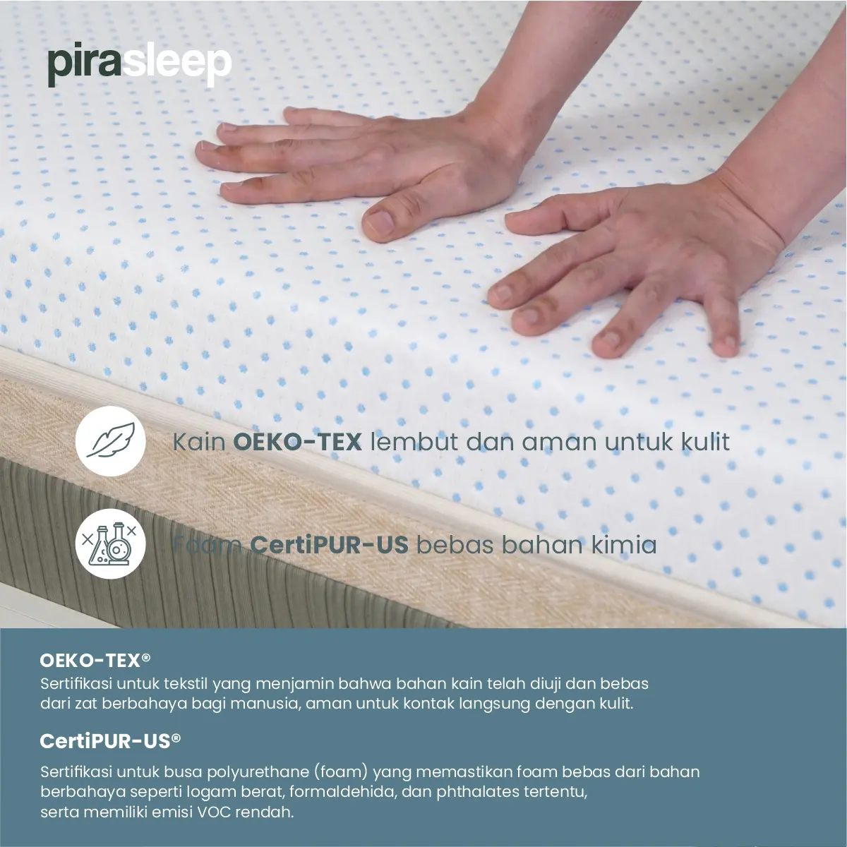 PIRA SLEEP 1 MF C200 KASUR SPRING BED ADEM / DINGIN DENGAN COOLING FABRIC | MEDIUM FIRM POCKET SPRING & FOAM ENCASEMENT warna WHITE - CREAM - PIRA SLEEP - foto 7
