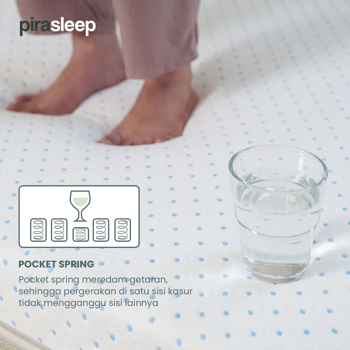 PIRA SLEEP 1 MF C200 KASUR SPRING BED ADEM / DINGIN DENGAN COOLING FABRIC | MEDIUM FIRM POCKET SPRING & FOAM ENCASEMENT warna WHITE - CREAM - PIRA SLEEP - foto 8