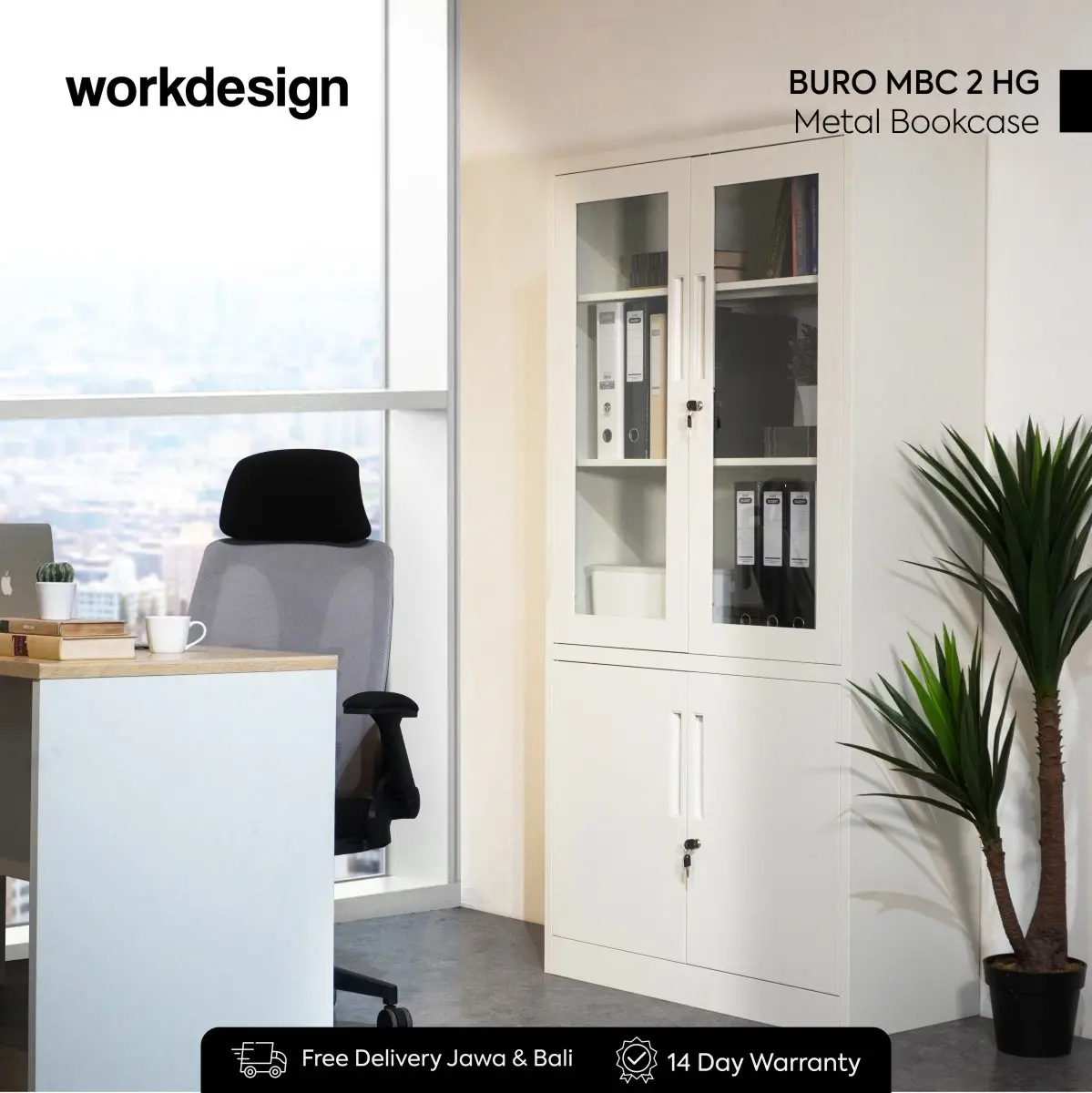 WORKDESIGN BURO MBC 2 HG RAK BUKU BESI / LEMARI ARSIP KANTOR warna WHITE - WORKDESIGN - foto 1