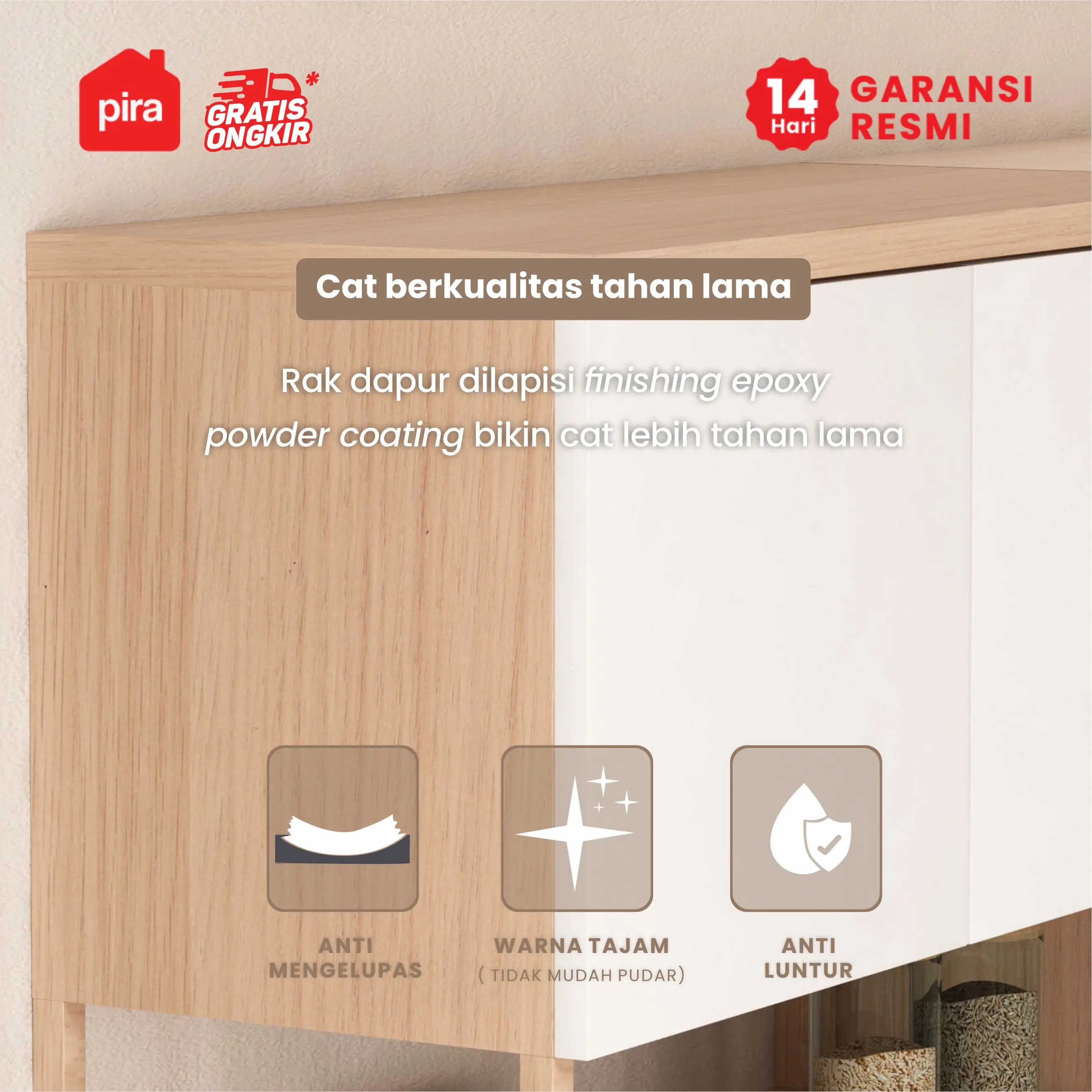 PIRA -  CUISI MKCWU KITCHEN SET / RAK DAPUR BESI / LEMARI DAPUR BESI / RAK DAPUR warna PRO OAK - WHITE - PIRA - foto 6