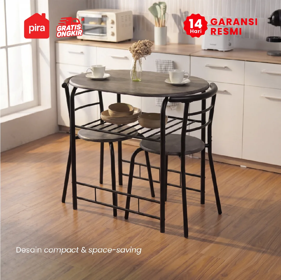 PIRA - SWAN AVA DTS80 SET MEJA MAKAN DENGAN 2 SET KURSI warna DARK OAK - BLACK - PIRA - foto 2