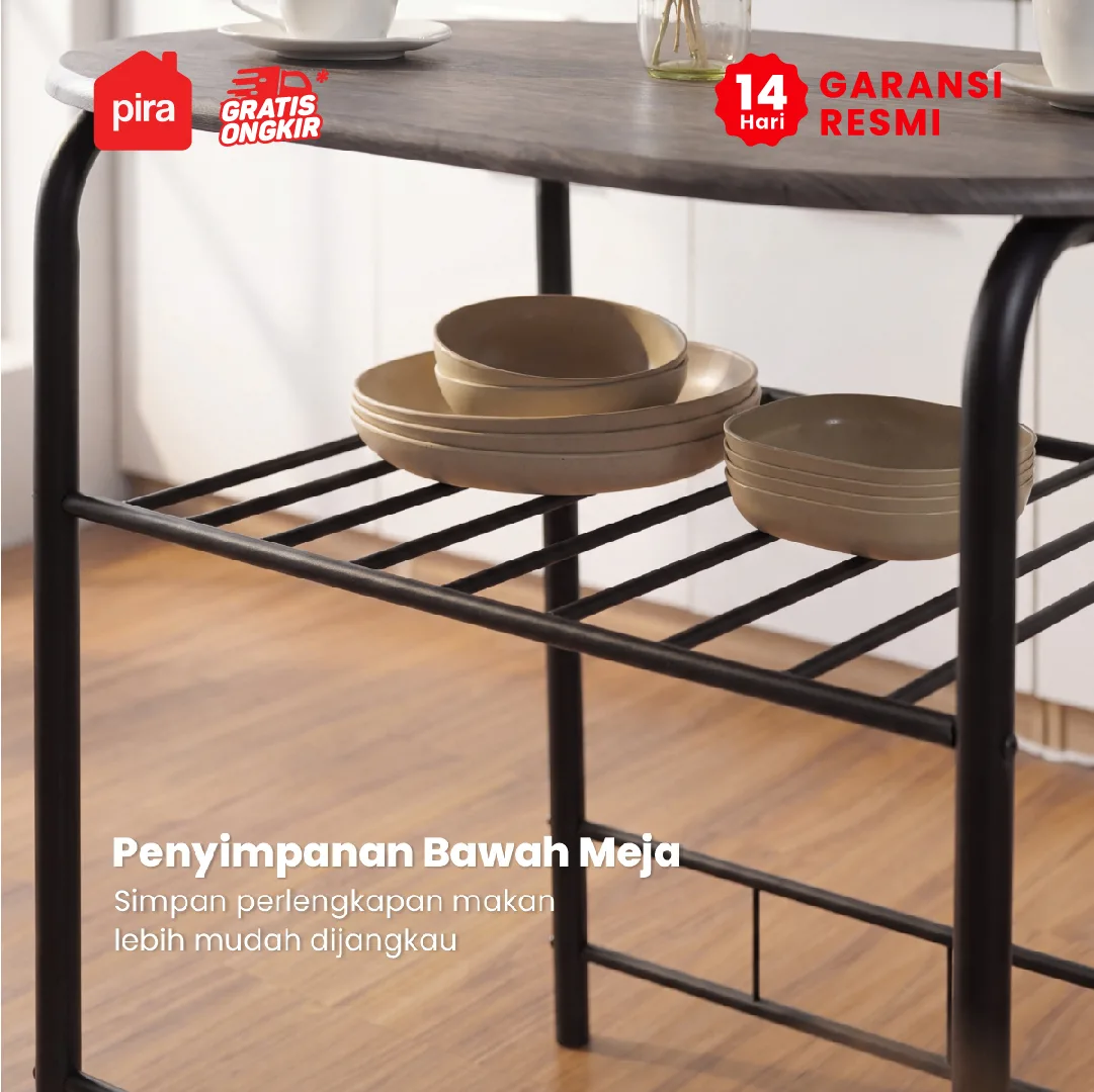 PIRA - SWAN AVA DTS80 SET MEJA MAKAN DENGAN 2 SET KURSI warna DARK OAK - BLACK - PIRA - foto 7