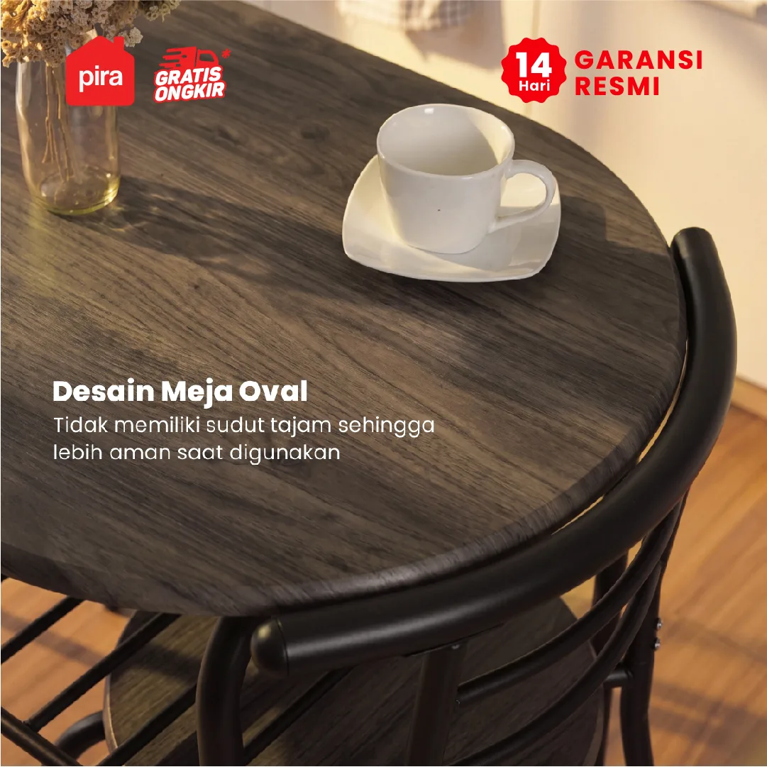 PIRA - SWAN AVA DTS80 SET MEJA MAKAN DENGAN 2 SET KURSI warna DARK OAK - BLACK - PIRA - foto 5