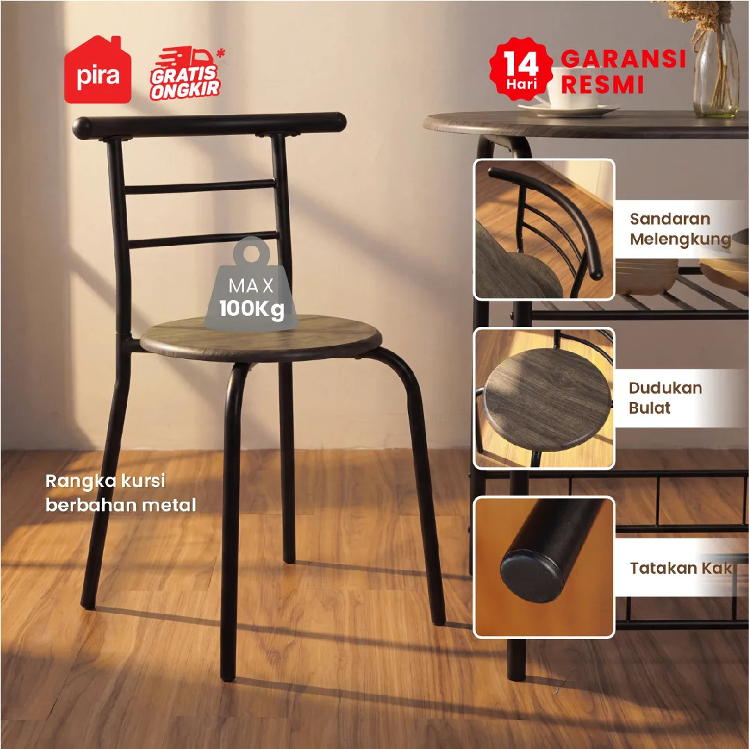 PIRA - SWAN AVA DTS80 SET MEJA MAKAN DENGAN 2 SET KURSI warna DARK OAK - BLACK - PIRA - foto 8