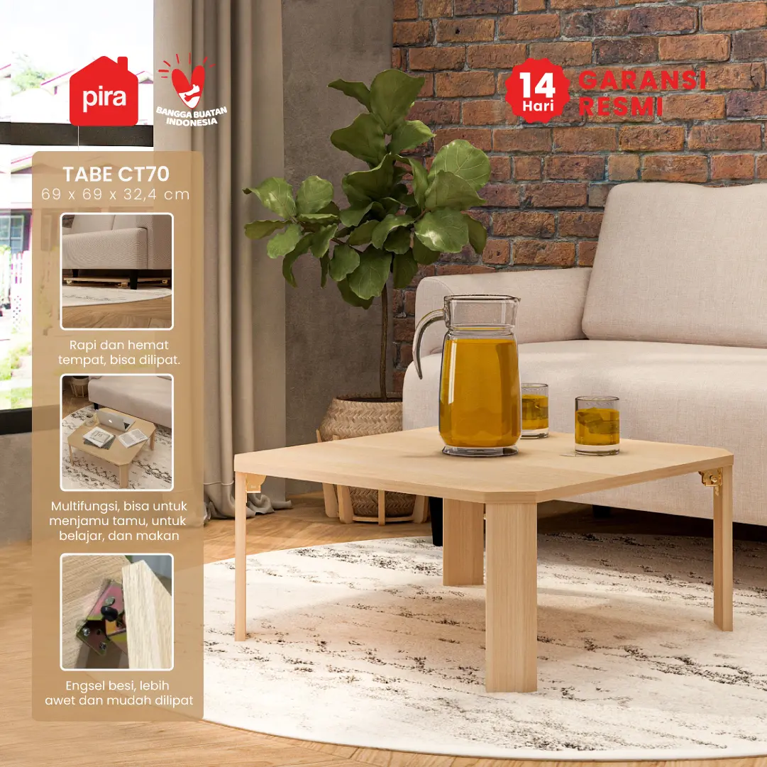 PIRA - TABE CT70 MEJA TAMU / MEJA MAKAN LIPAT LESEHAN / MEJA BELAJAR LIPAT LESEHAN warna PRO OAK - PIRA - foto 1