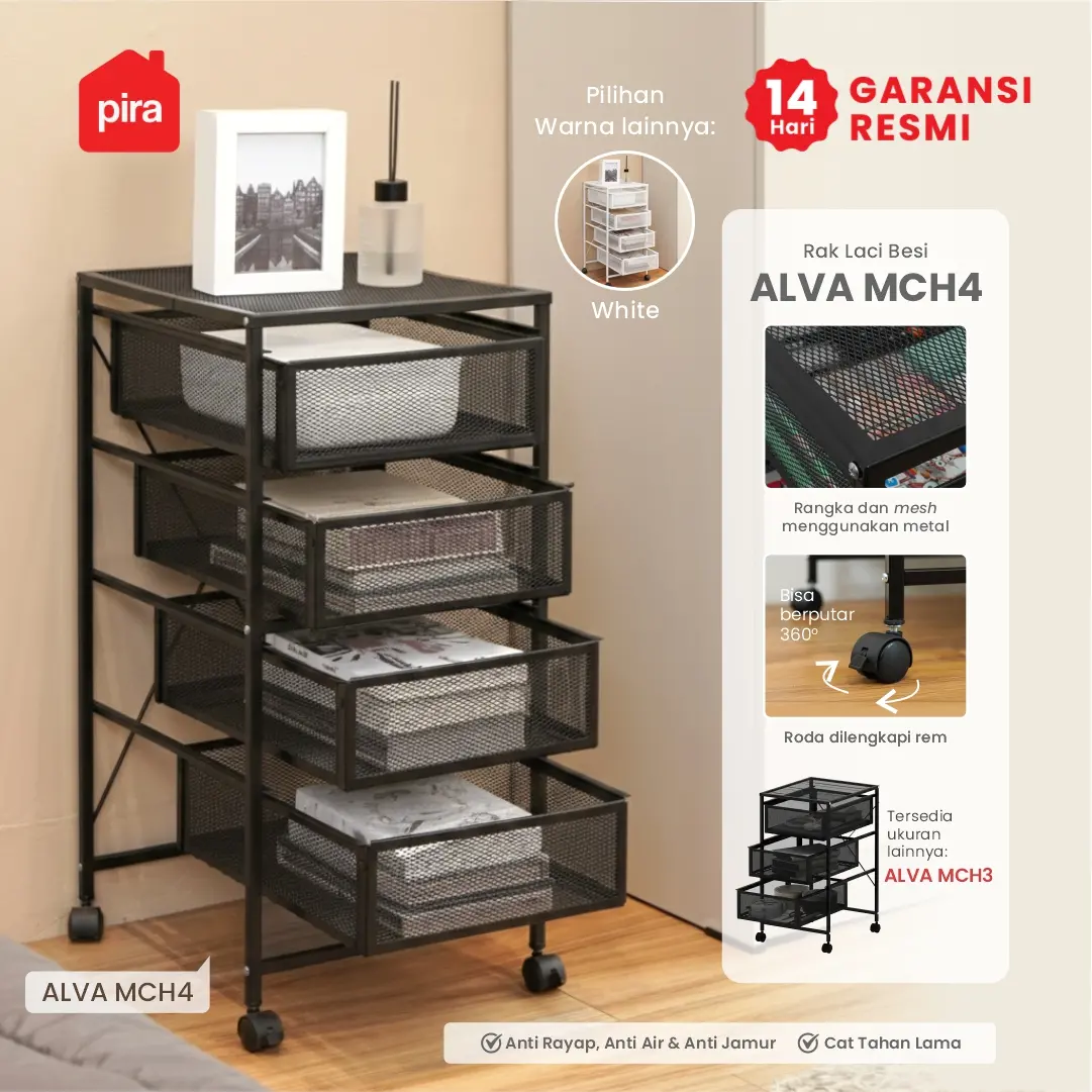 PIRA METROPOLIS - ALVA MCH4 RAK LACI BESI / DRAWER PENYIMPANAN BESI / RAK SUSUN BESI / LACI DOKUMEN warna BLACK - PIRA METROPOLIS - foto 1