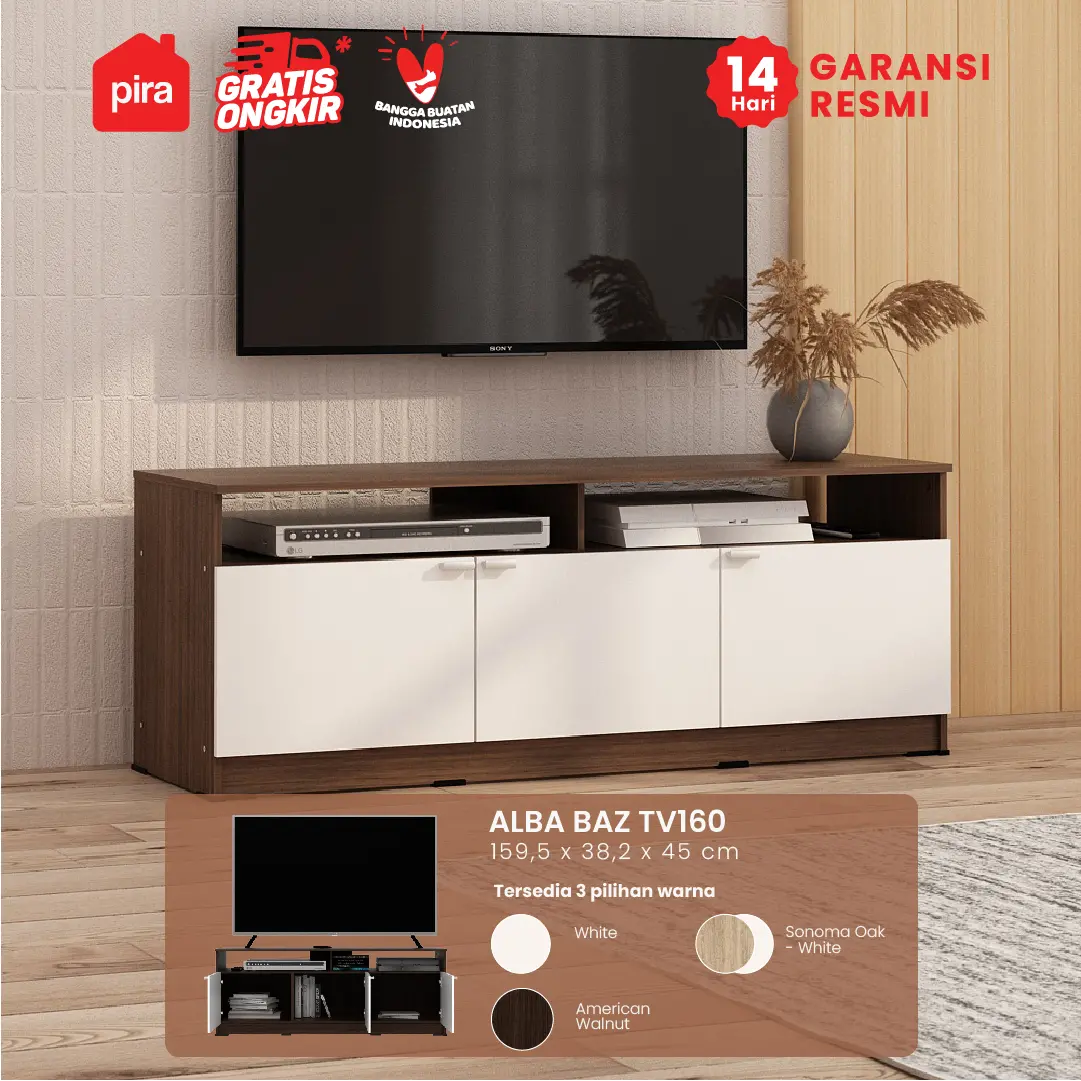 PIRA METROPOLIS -  ALBA BAZ TV120  MEJA TV / RAK TV warna AMERICAN WALNUT - WHITE - METROPOLIS - foto 1