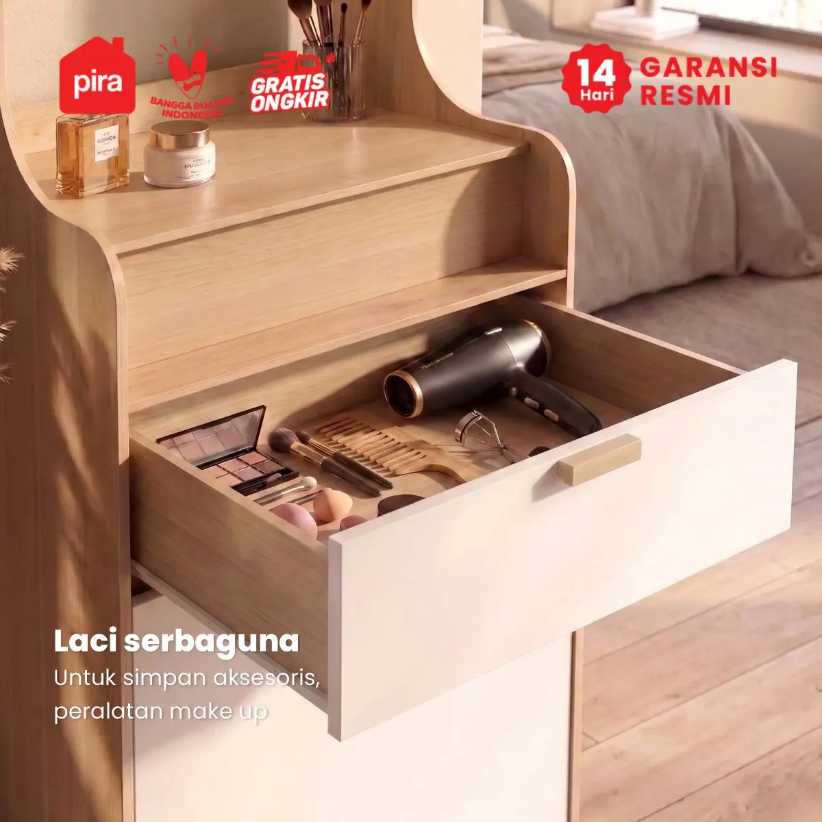 PIRA METROPOLIS -  INDY DS60 MEJA RIAS / MEJA RIAS SET KURSI / MEJA MAKE UP warna PRO OAK - WHITE - PIRA METROPOLIS - foto 6