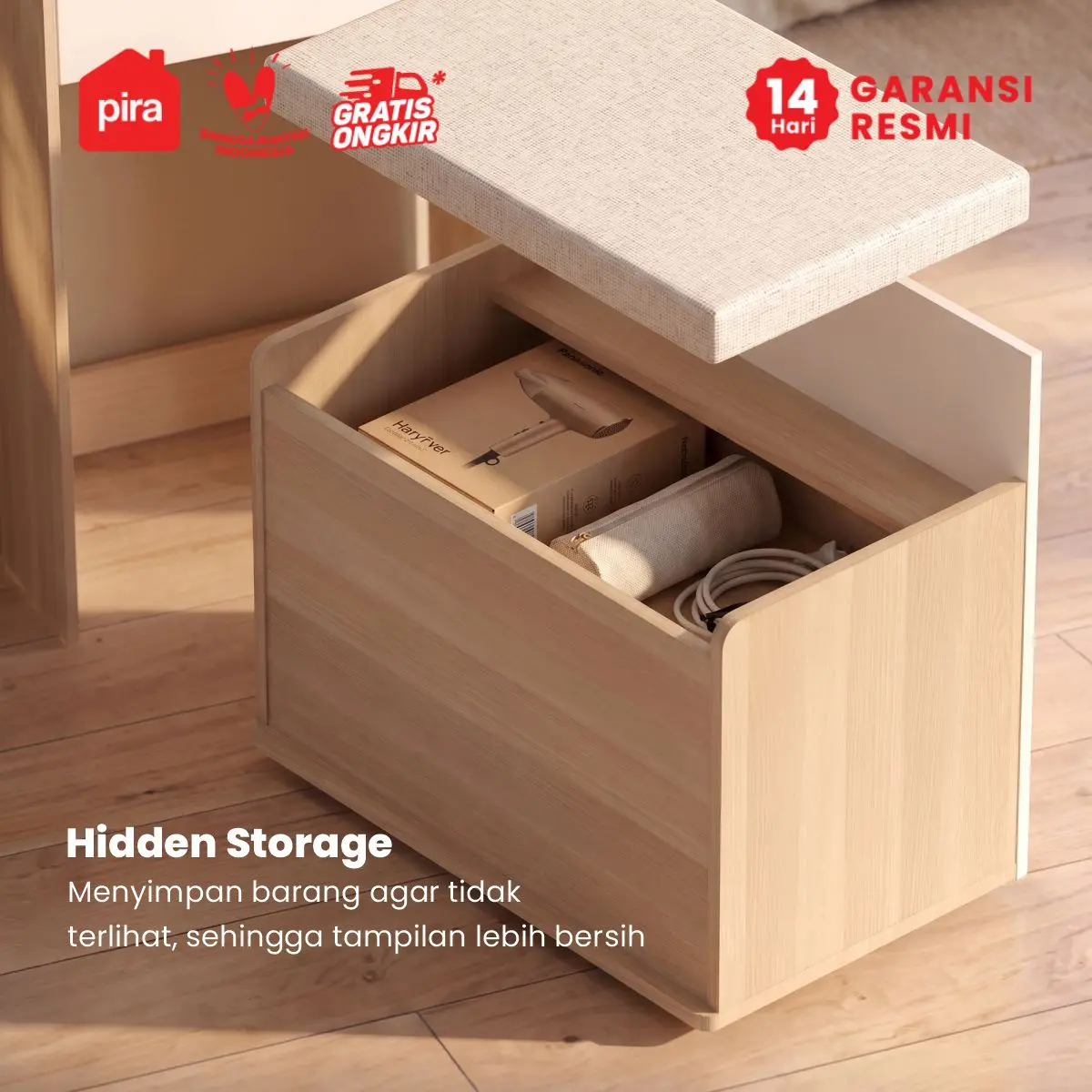 PIRA METROPOLIS -  INDY DS60 MEJA RIAS / MEJA RIAS SET KURSI / MEJA MAKE UP warna PRO OAK - WHITE - PIRA METROPOLIS - foto 8