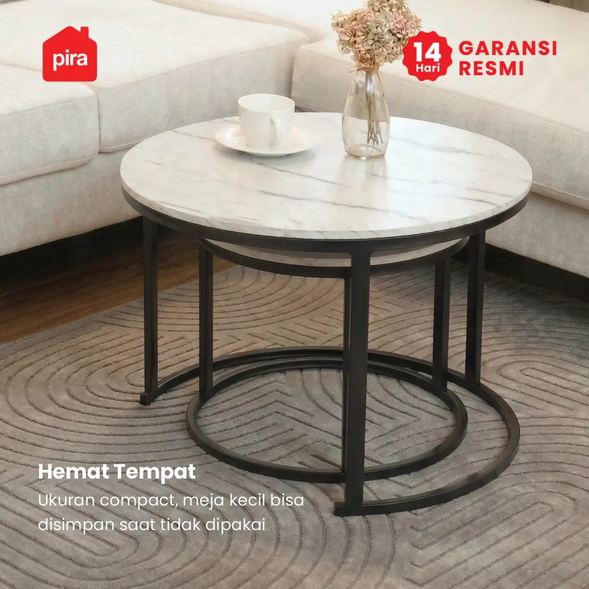 PIRA - ERENA CT70 R MEJA TAMU / MEJA TAMU 2 TINGKAT / MEJA KOPI / MEJA RUANG TAMU / MEJA SAMPING warna MARBLE - BLACK - PIRA - foto 4