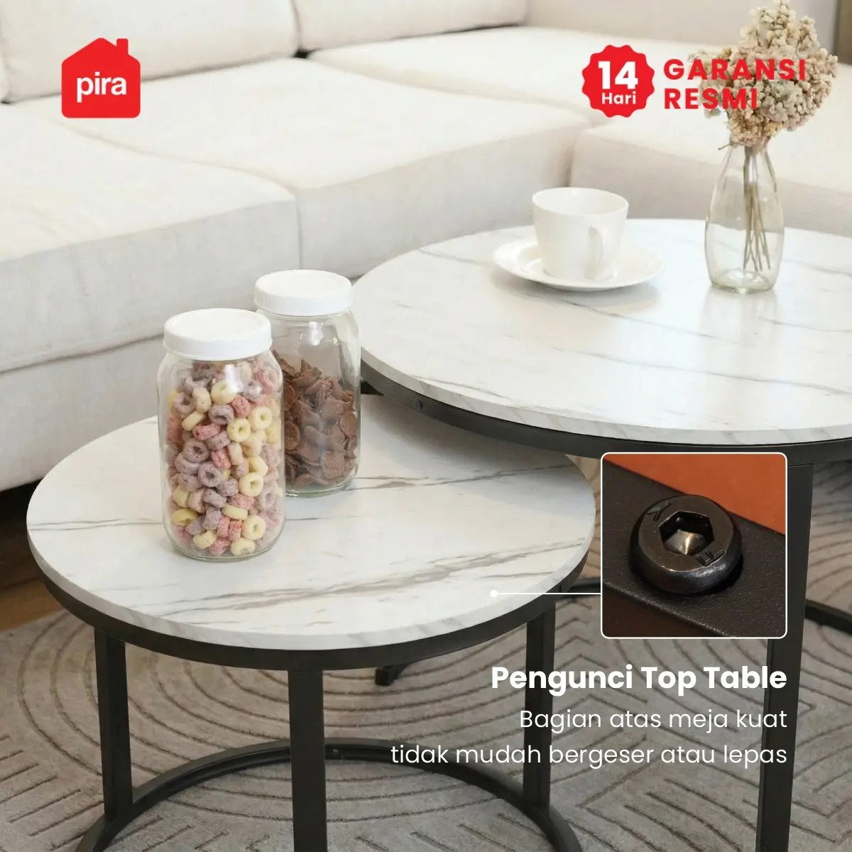 PIRA - ERENA CT70 R MEJA TAMU / MEJA TAMU 2 TINGKAT / MEJA KOPI / MEJA RUANG TAMU / MEJA SAMPING warna MARBLE - BLACK - PIRA - foto 5