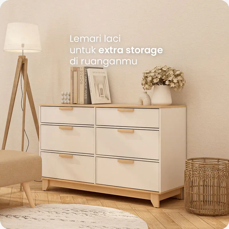 PIRA METROPOLIS -  BEN CH3+3 LEMARI LACI 3+3 SUSUN / KABINET warna PRO OAK - WHITE - PIRA METROPOLIS - foto 2