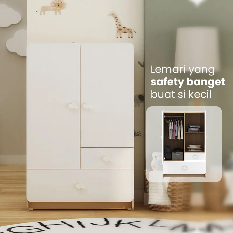 PIRA KIDS - WOODY BL81 CL LEMARI PAKAIAN ANAK 2 PINTU DENGAN GANTUNGAN warna PRO OAK - WHITE MARBLE - PIRA KIDS - foto 2