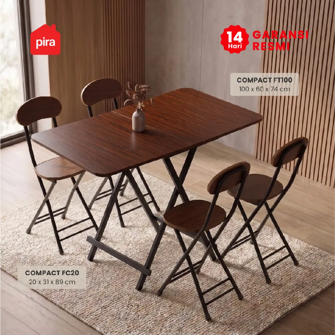 PIRA - COMPACT FC20 MEJA MAKAN / MEJA LIPAT / MEJA TERAS / MEJA CAFE / KURSI MAKAN / KURSI LIPAT / MEJA MAKAN SET KURSI warna BROWN WOOD - PIRA - foto 3