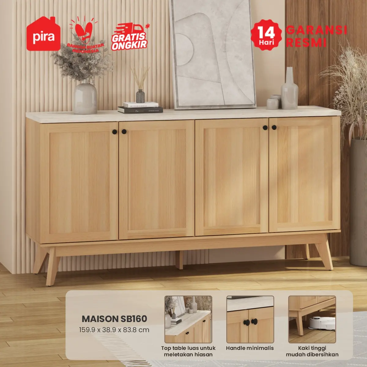 PIRA - MAISON SB160 BUFET / SIDEBOARD / LEMARI KABINET / MEJA TV warna PRO OAK - TRAVERTINE - PIRA - foto 1