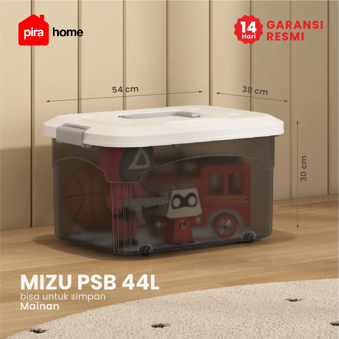 PIRA HOME - MIZU PSB 44L CONTAINER BOX / BOX PLASTIK / KOTAK PENYIMPANAN warna CLEAR GREY - PIRA HOME - foto 1