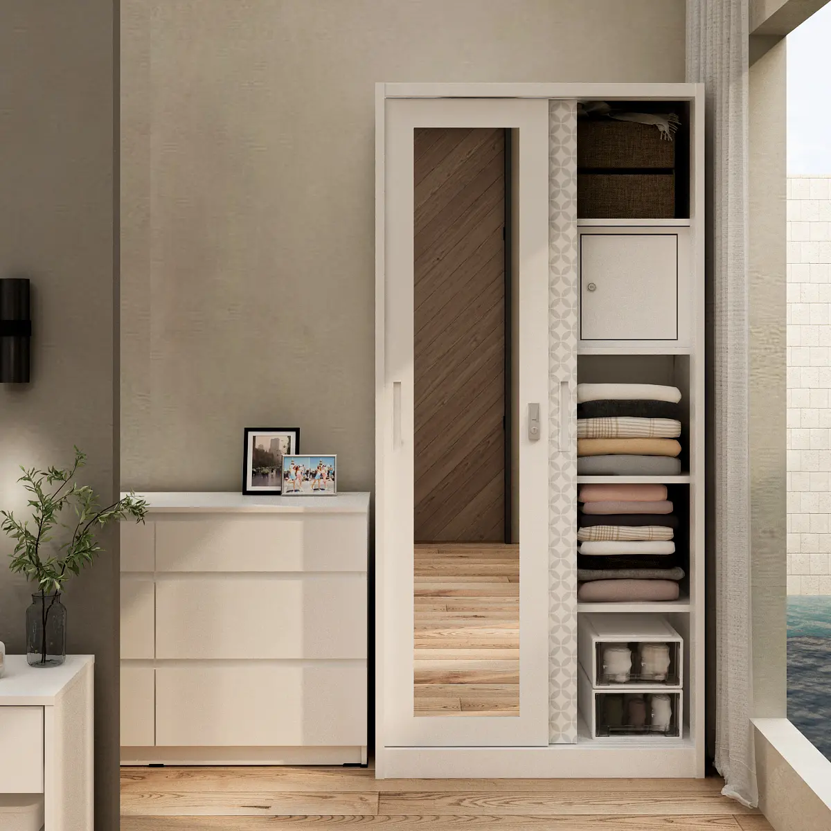 PIRA BAVARIAN - KUNST 90 MWDSL LEMARI PAKAIAN BESI SLIDING / PINTU GESER warna WHITE - BAVARIAN - foto 3