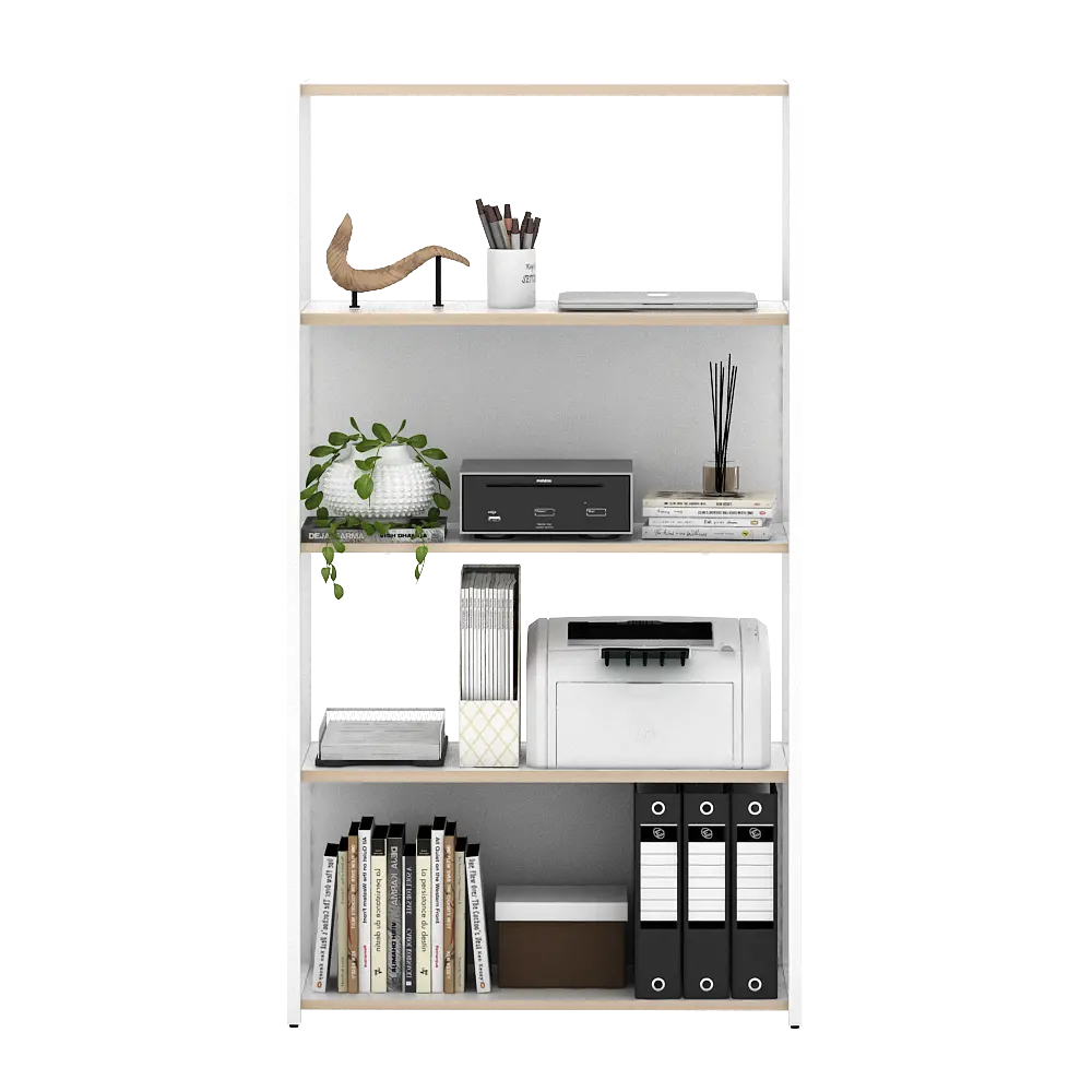 PIRA WORK - OFISU SU80 RAK BUKU BESI / RAK SUSUN BESI warna WHITE SM - PRO OAK - PIRA WORK - foto 3