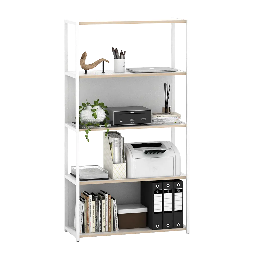 PIRA WORK - OFISU SU80 RAK BUKU BESI / RAK SUSUN BESI warna WHITE SM - PRO OAK - PIRA WORK - foto 2
