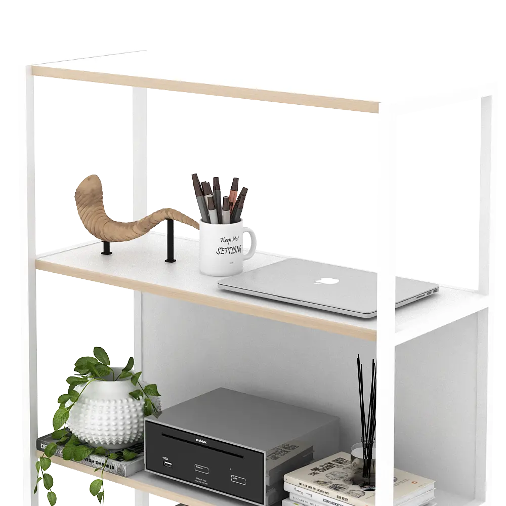 PIRA WORK - OFISU SU80 RAK BUKU BESI / RAK SUSUN BESI warna WHITE SM - PRO OAK - PIRA WORK - foto 4