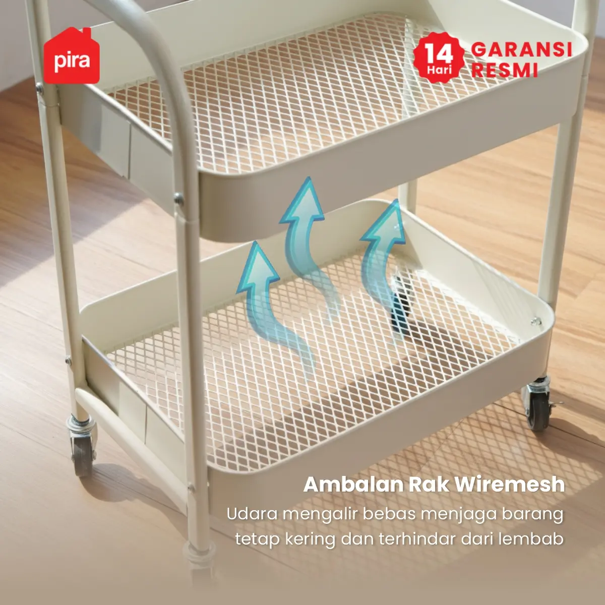 PIRA - NAGI MKT3 RAK TROLI / RAK PENYIMPANAN / RAK SERBAGUNA / RAK BESI SUSUN DENGAN MEJA DAN RODA warna CREAM - DARK OAK - PIRA - foto 2
