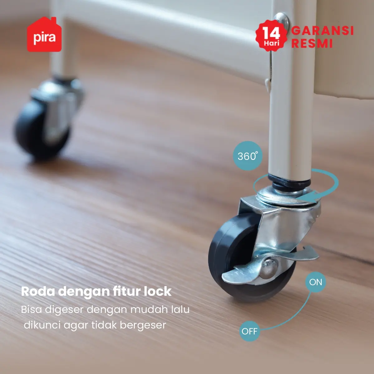 PIRA - NAGI MKT3 RAK TROLI / RAK PENYIMPANAN / RAK SERBAGUNA / RAK BESI SUSUN DENGAN MEJA DAN RODA warna CREAM - DARK OAK - PIRA - foto 4