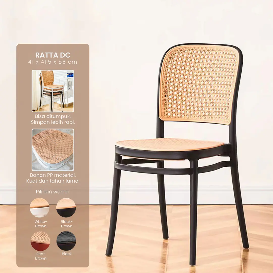 PIRA - RATTA DC KURSI ROTAN PLASTIK / KURSI MAKAN / KURSI TERAS / KURSI SANTAI / KURSI CAFE / KURSI PLASTIK warna BLACK - BROWN - PIRA - foto 1