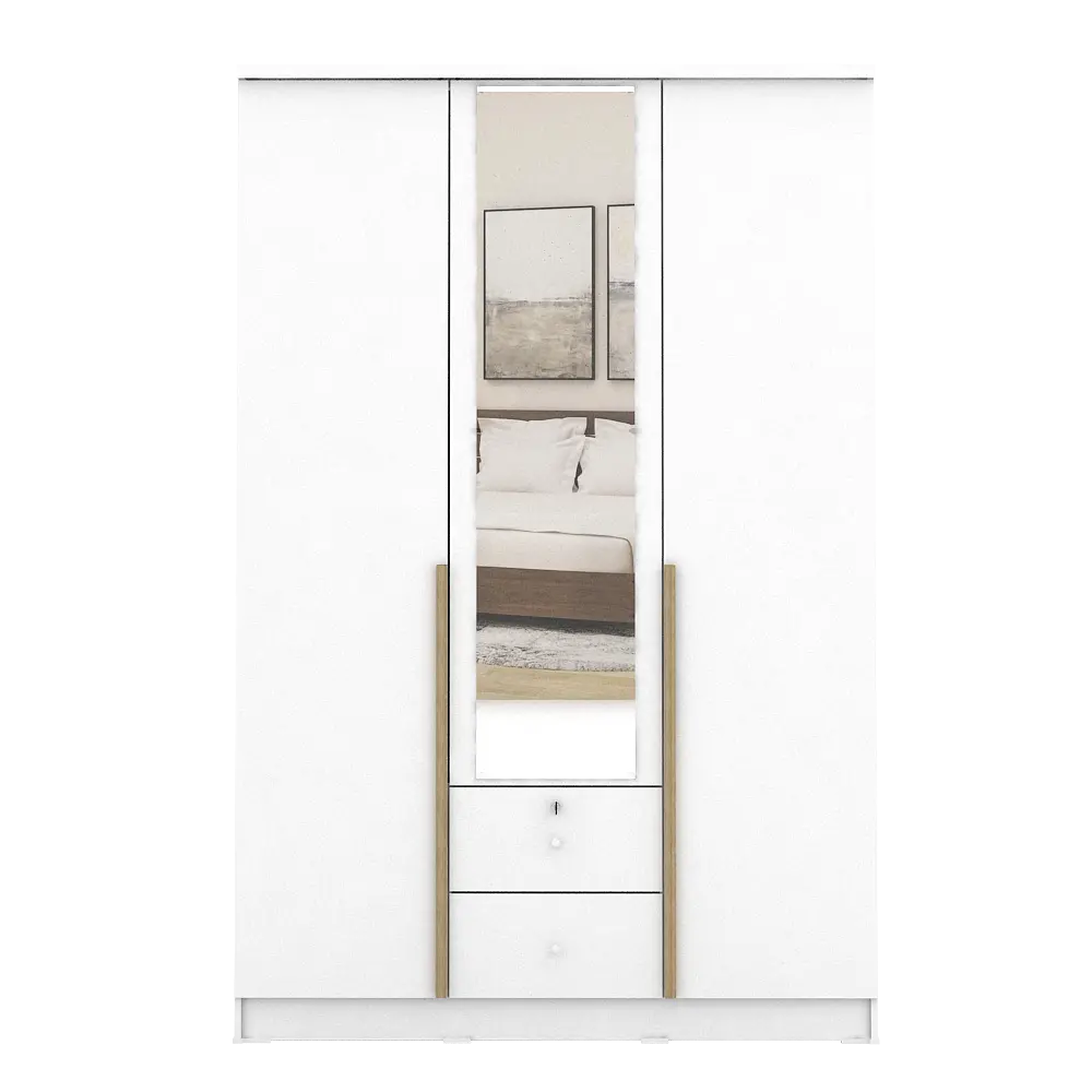 PIRA METROPOLIS -  YONA 3P 2DR LEMARI PAKAIAN 3 PINTU DENGAN 2 LACI warna WHITE - YELLOW OAK - PIRA METROPOLIS - foto 3