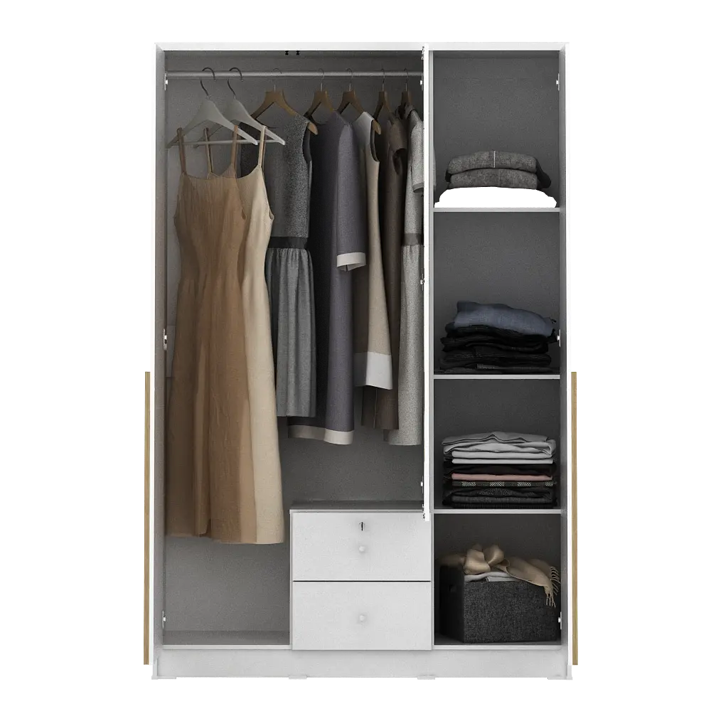PIRA METROPOLIS -  YONA 3P 2DR LEMARI PAKAIAN 3 PINTU DENGAN 2 LACI warna WHITE - YELLOW OAK - PIRA METROPOLIS - foto 6