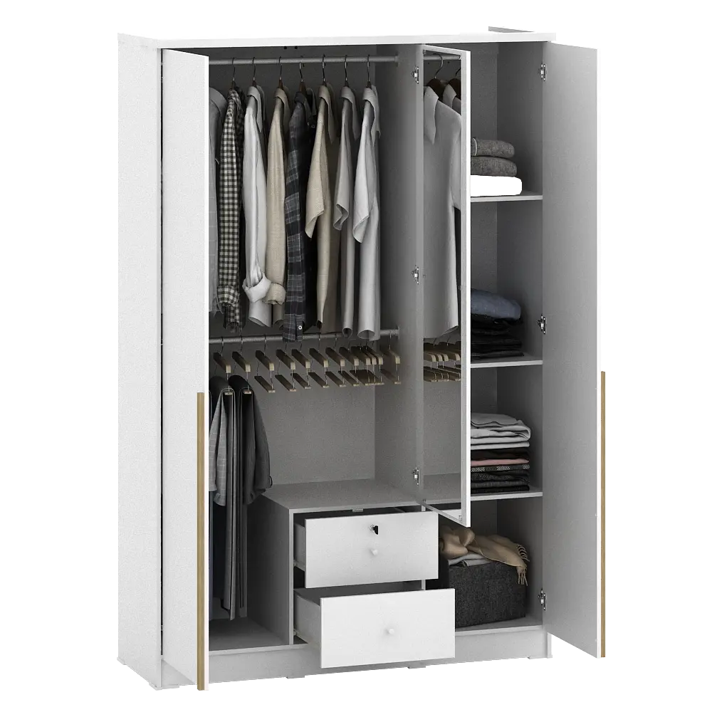 PIRA METROPOLIS -  YONA 3P 2DR LEMARI PAKAIAN 3 PINTU DENGAN 2 LACI warna WHITE - YELLOW OAK - PIRA METROPOLIS - foto 8