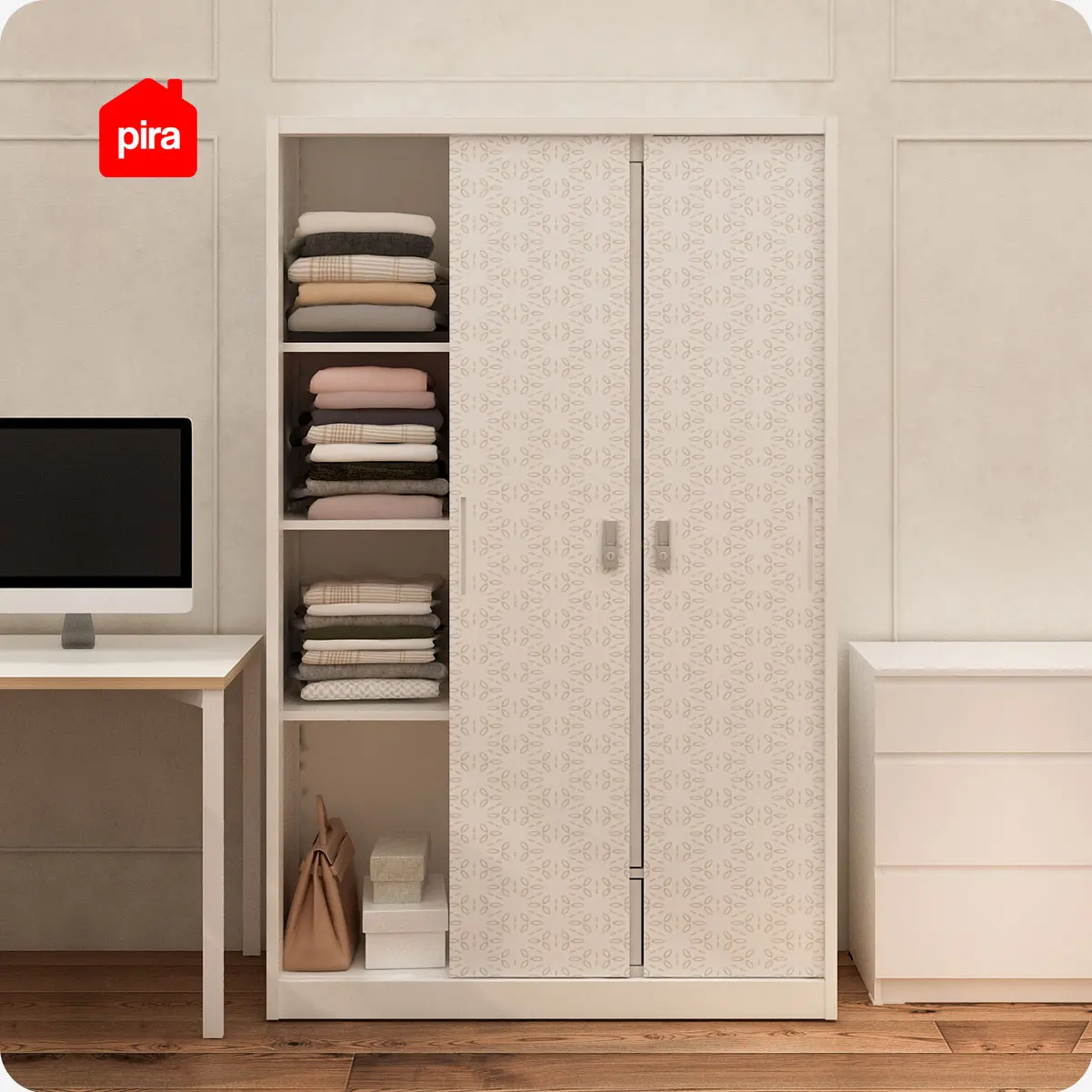 PIRA METROPOLIS -  VILO 3SSL A MWD LEMARI PAKAIAN BESI 3 PINTU SLIDING / PINTU GESER warna WHITE - METROPOLIS - foto 2