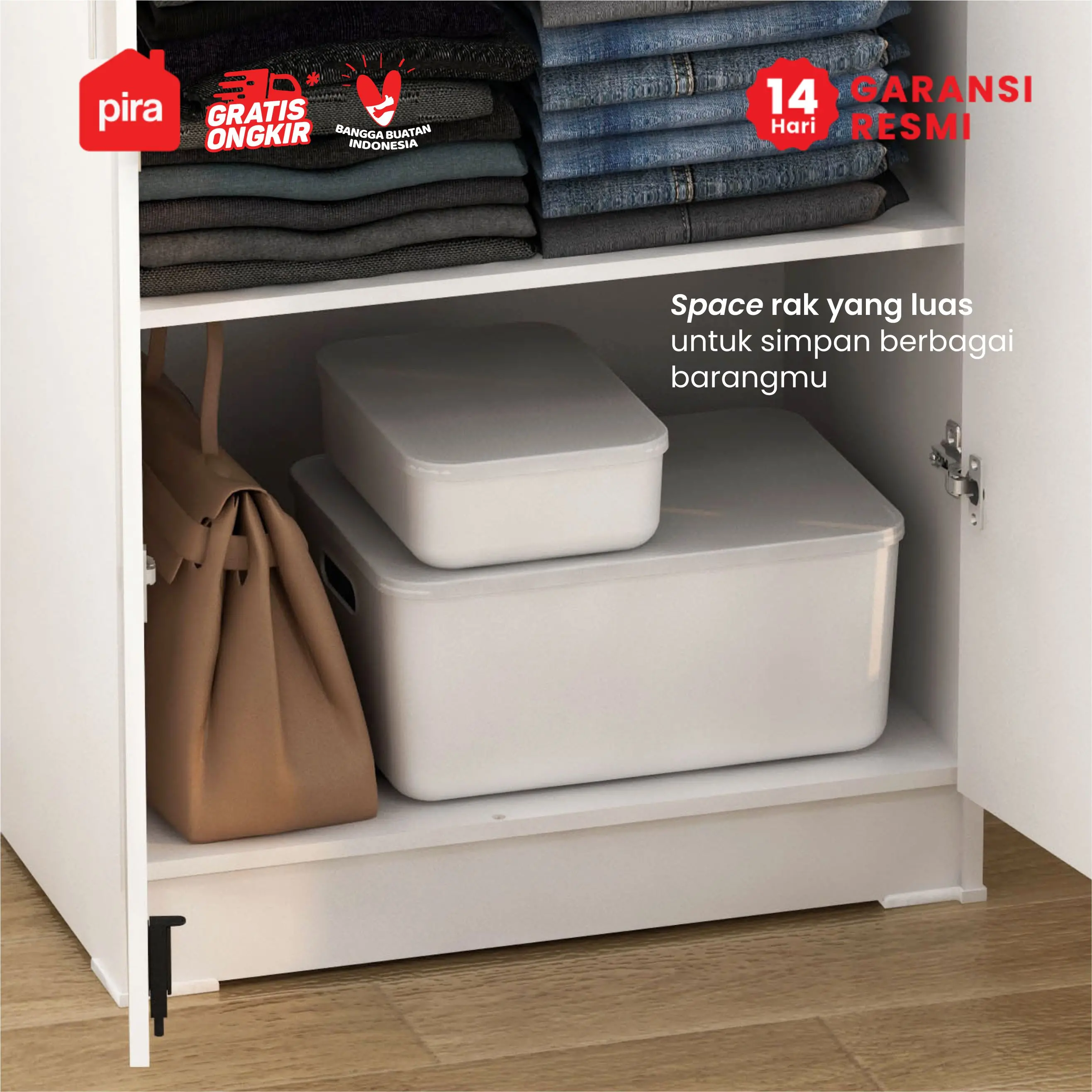 PIRA METROPOLIS -  ARUNA BLS60 M LEMARI PAKAIAN MEDIUM 2 PINTU FULL RAK / LEMARI BAJU warna WHITE - PIRA METROPOLIS OX - foto 6