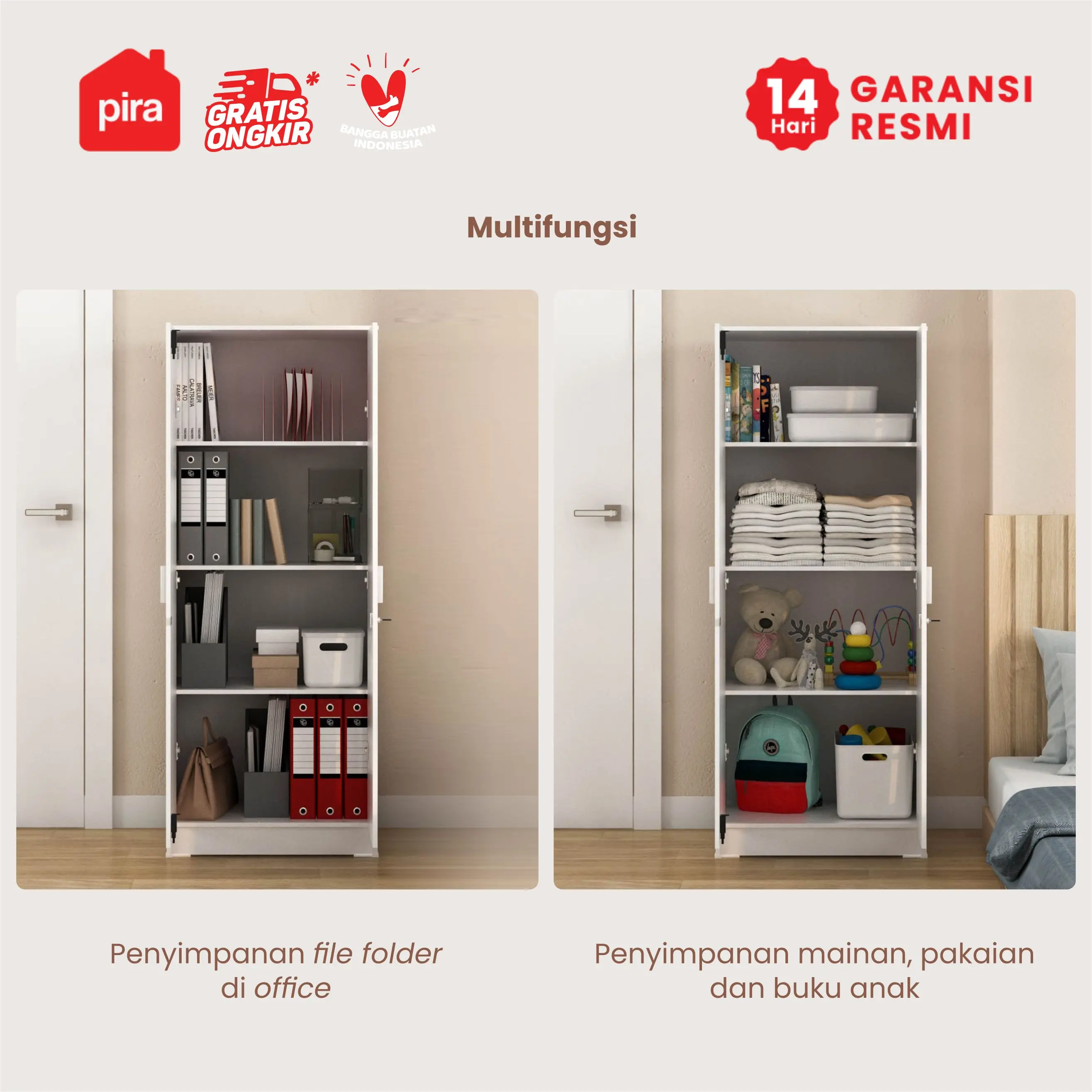 PIRA METROPOLIS -  ARUNA BLS60 M LEMARI PAKAIAN MEDIUM 2 PINTU FULL RAK / LEMARI BAJU warna WHITE - PIRA METROPOLIS OX - foto 7