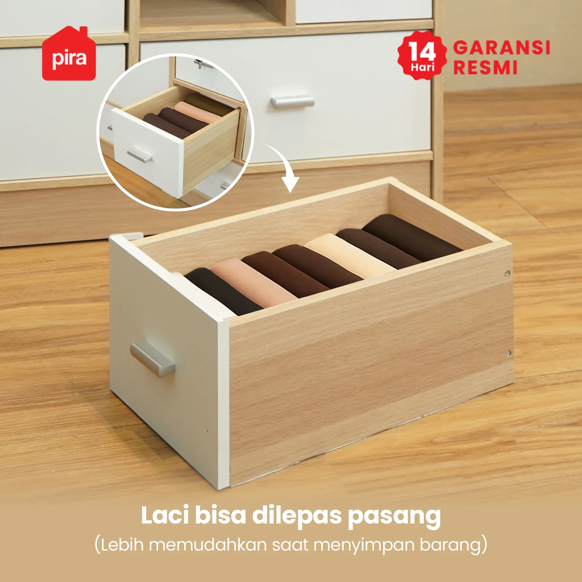 PIRA METROPOLIS OX -  ARUNA 2P 6DR LEMARI PAKAIAN 2 PINTU / LEMARI BAJU DENGAN BANYAK LACI PENYIMPANAN warna PRO OAK - WHITE - PIRA METROPOLIS OX - foto 13