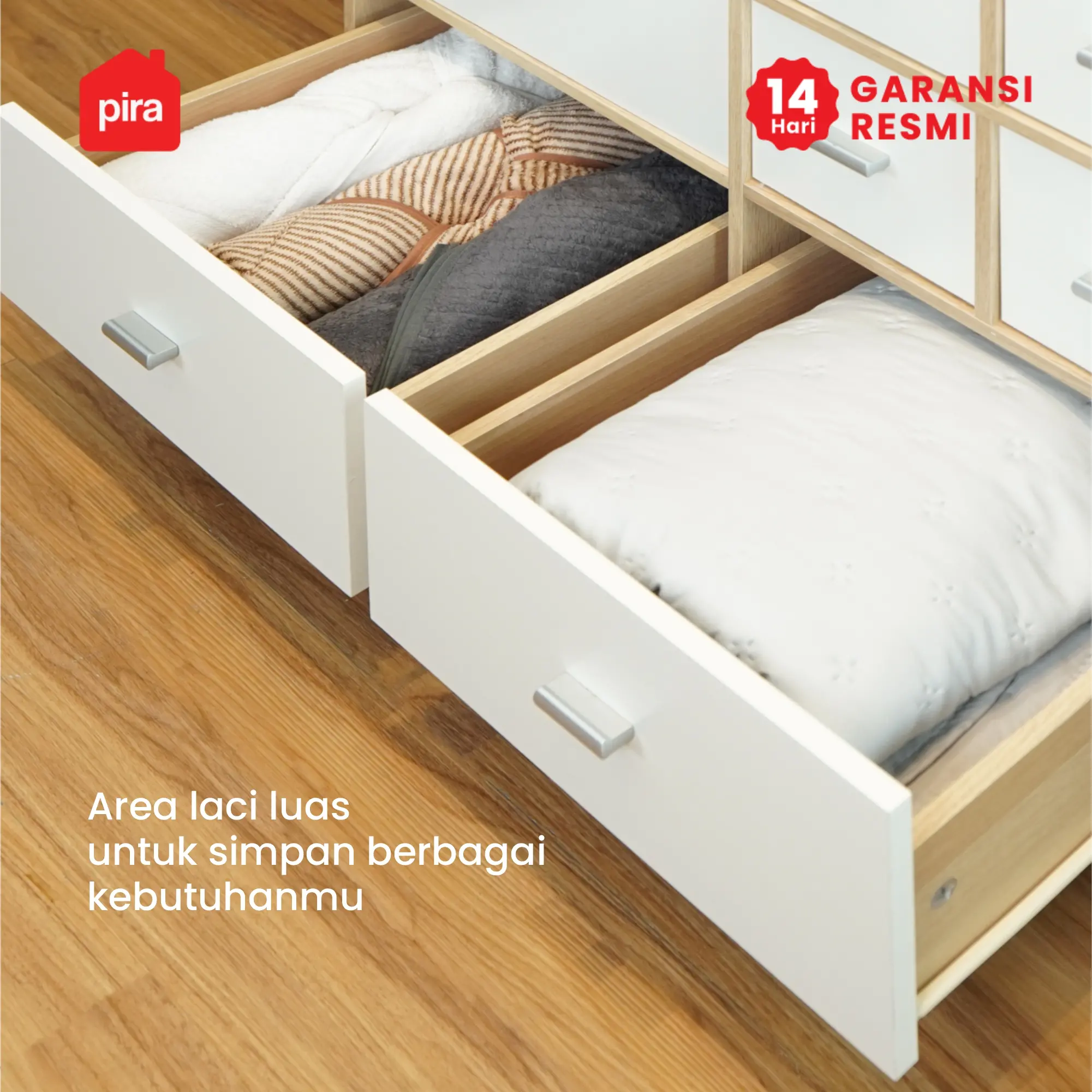 PIRA METROPOLIS OX -  ARUNA 2P 6DR LEMARI PAKAIAN 2 PINTU / LEMARI BAJU DENGAN BANYAK LACI PENYIMPANAN warna PRO OAK - WHITE - PIRA METROPOLIS OX - foto 14
